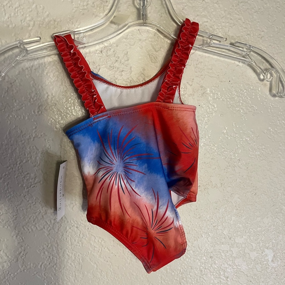 Baby girls 6mos & 18mos firework print one piece swim suit NWT